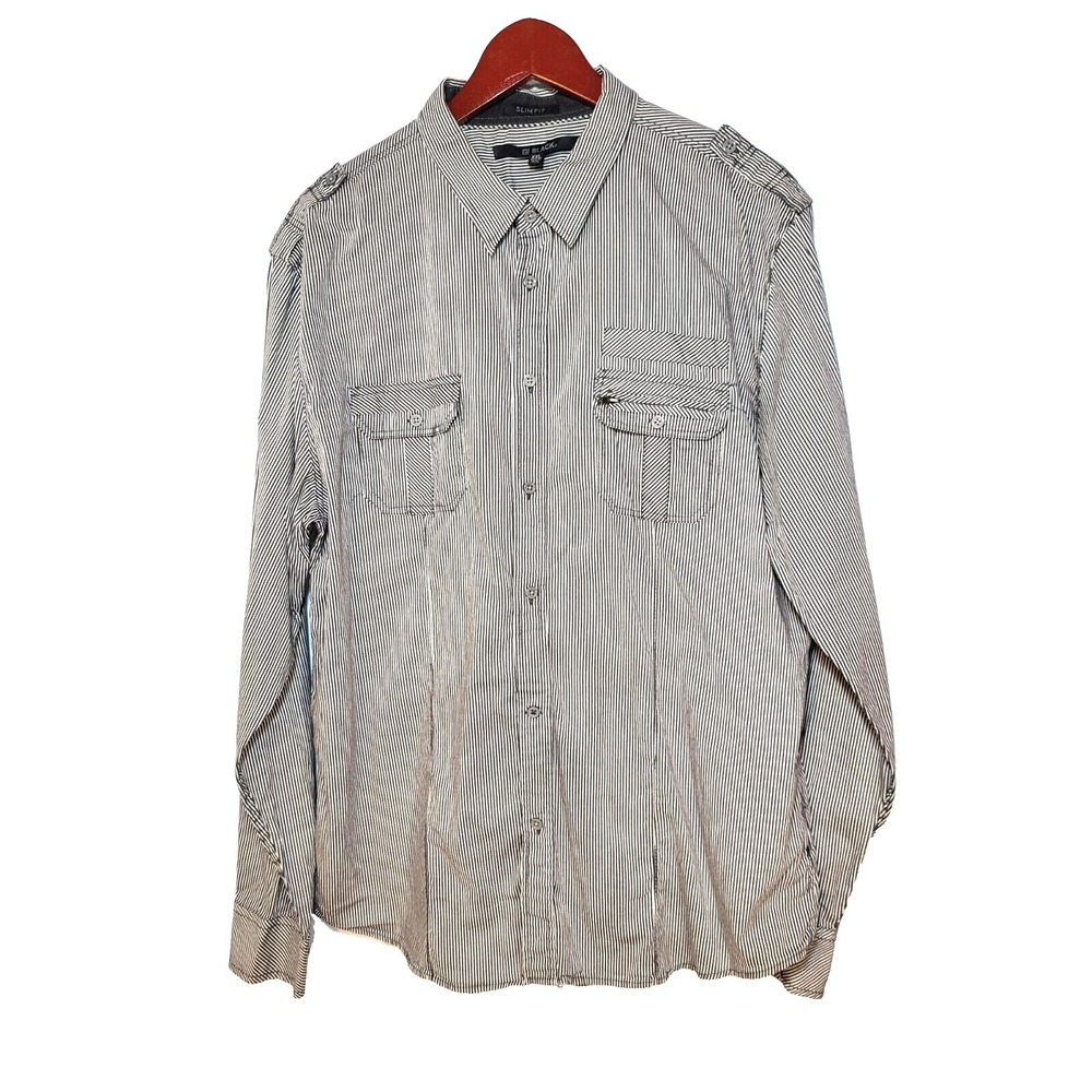 Buckle Black Dk Gray Cotton Pinstripe Button Up Shirt Epilates Pockets‎ Size XXL
